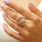 Load image into Gallery viewer, Gold Swirl Diamond Ring, 14k Solid Gold, Natural Diamond, Two-Toned Statement Jewelry, Contemporary Cluster Cocktail Ring, Gift for Her