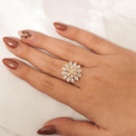 Load image into Gallery viewer, Flower Diamond Ring, 14k Solid Gold, Marquise & Pear Natural Diamonds, Statement Floral Ring, Cocktail Petal Bloom Jewelry, Gift for Her