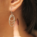 Load image into Gallery viewer, Triple Hoop Diamond Dangle Earrings, 14k Solid Gold, Natural Diamonds, Oval Drop Earrings, Cocktail Statement Dangler