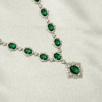 Load image into Gallery viewer, Halo Oval Emerald Diamond Necklace, 14k Solid Gold, Natural Diamonds, Bridal Statement Green Gemstone Necklace, Wedding Cluster Jewelry