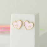 Load image into Gallery viewer, Heart Diamond Kids Stud Earrings, Pink Enamel Studs, 14k Solid Gold, Natural Diamonds, Everyday jewelry, Gift for toddlers, girls and kids