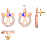 Load image into Gallery viewer, Unicorn Initial Diamond Kids Stud Earrings, 14k Solid Gold, Natural Diamond, Minimalistic Everyday jewelry, Gift for toddlers, girls and kid