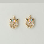 Load image into Gallery viewer, Unicorn Initial Diamond Kids Stud Earrings, 14k Solid Gold, Natural Diamond, Minimalistic Everyday jewelry, Gift for toddlers, girls and kid