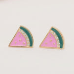 Load image into Gallery viewer, Kids Watermelon Diamond Earrings, 14k Solid Gold, Colorful Enamel Studs, Natural Diamonds, Gift for toddlers/girls/kids, Ready To Ship