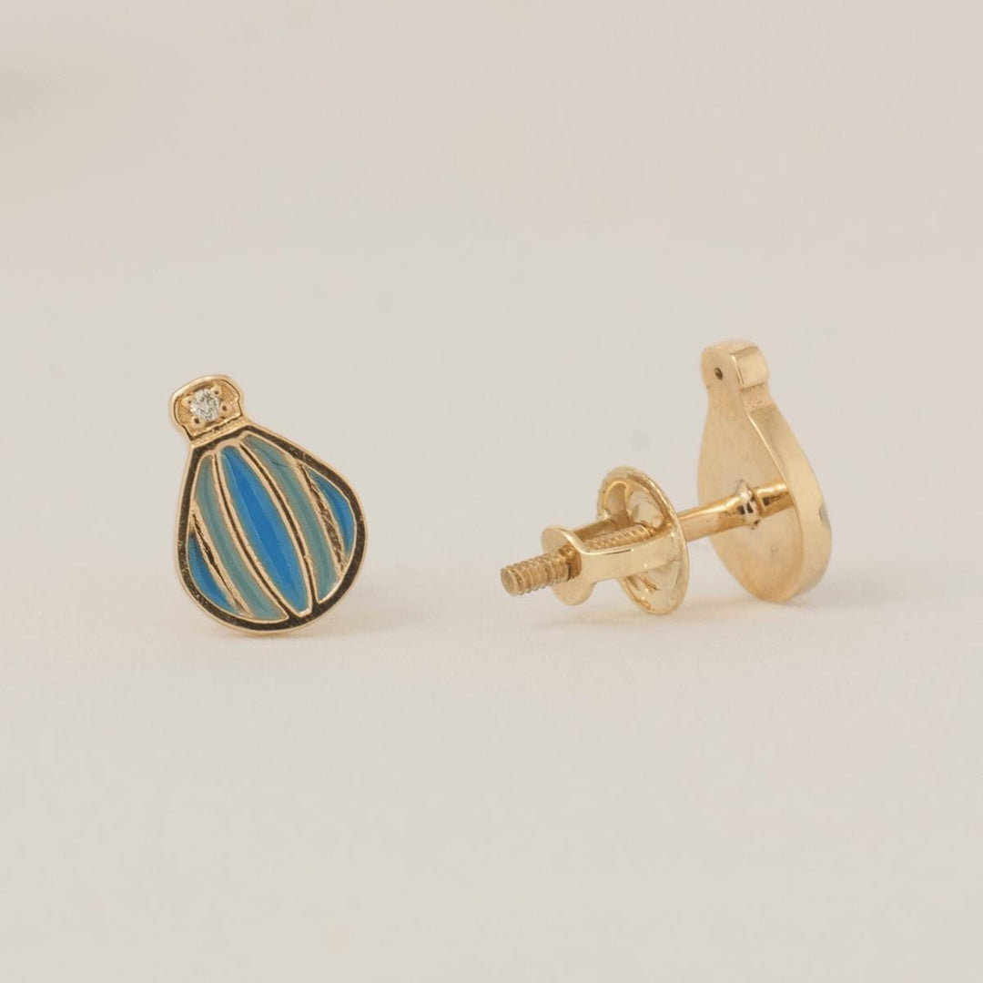 Kids Hot Air Balloon Diamond Earrings, 14k Solid Gold, Colorful Enamel Studs, Natural Diamonds, Gift for toddlers/girls/kids, Ready To Ship