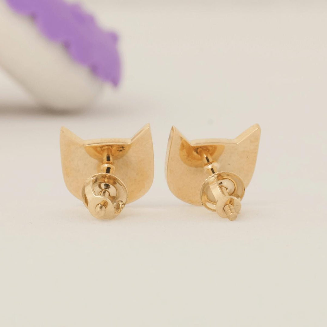 Kids Cat Diamond Earrings, 14k Solid Gold, Pink Enamel Studs, Natural Diamonds, Everyday Jewelry, Gift for toddlers/girls, Ready To Ship