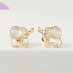 Load image into Gallery viewer, Kids Elephant Diamond Earrings, 14k Solid Gold, Natural Diamonds, Mother of Pearl Jewelry, Everyday Gift for toddlers/girls, Ready To Ship