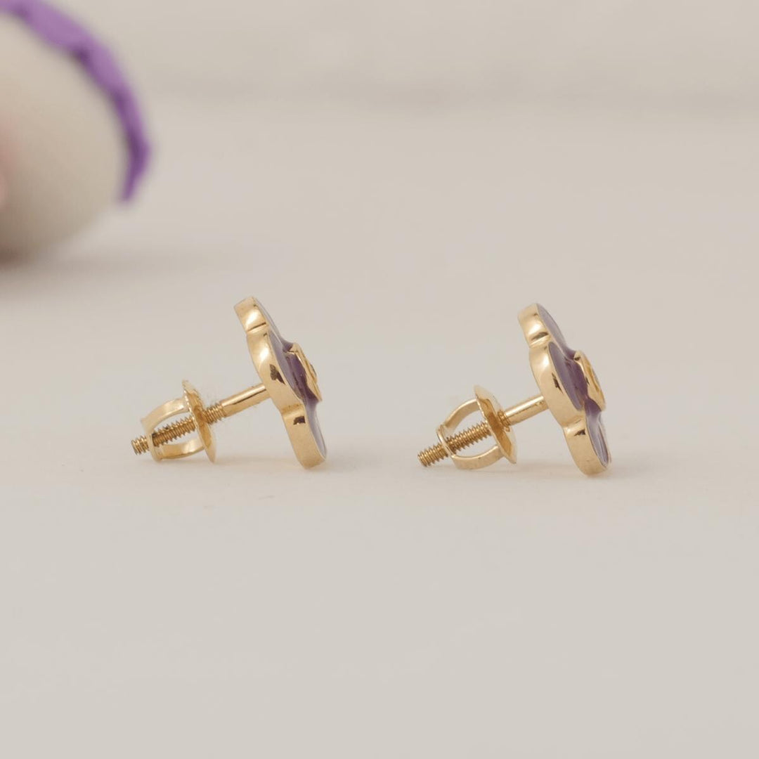 Kids Flower Diamond Earrings, 14k Solid Gold, Natural Diamonds, Colorful Enamel Petals Studs, Gift for girls, Ready To Ship, HRD Certified