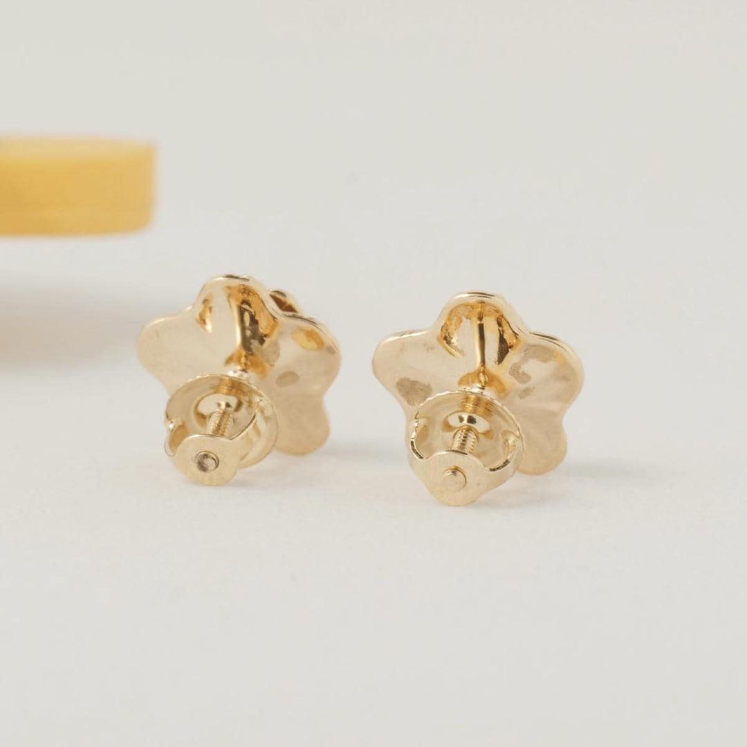 Kids Textured Floral Diamond Earrings, 14k Solid Gold, Natural Diamond, Layered Petal Bloom Studs, Gift for toddler/girls/kid, Ready To Ship