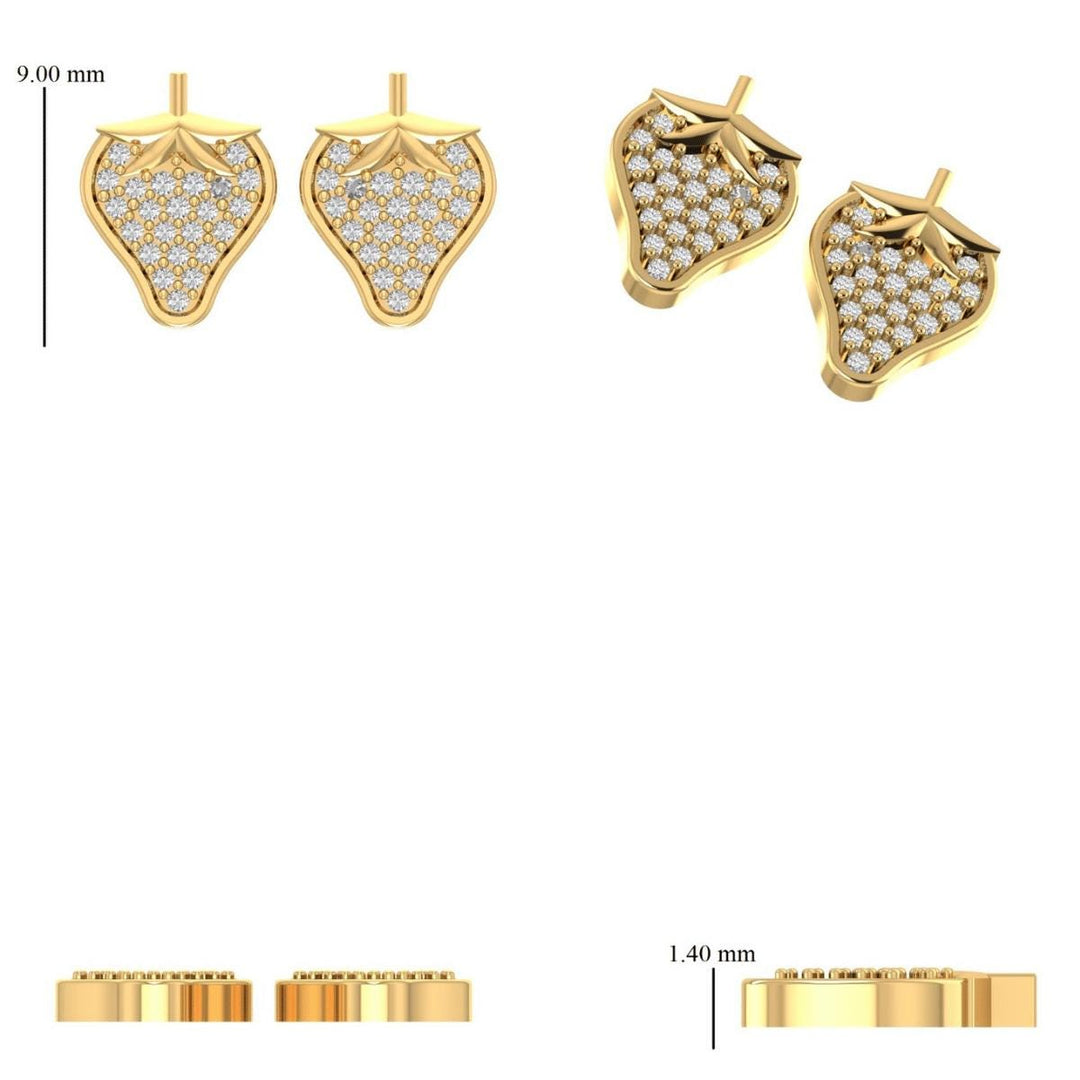 Kids Strawberry Diamond Stud Earrings, 14k Solid Gold, Natural Diamond, Fruit Kids Jewelry, Gift for girls, Ready To Ship, HRD Certified