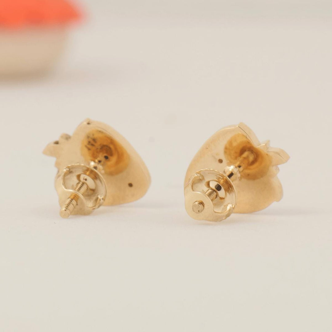 Strawberry Diamond Kids Studs, 14k Solid Gold, Natural Diamond, Enamel Fruit Earrings, Everyday Jewelry, Gift for toddlers, girls and kids