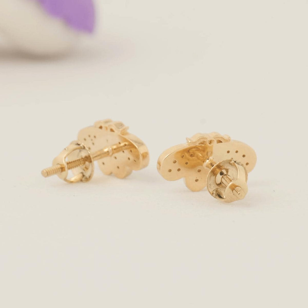 Bee Diamond Kids Earrings, 14k Solid Gold, Natural Diamonds, Insect Animal Jewelry, Gift for Toddlers/girls, Ready To Ship, HRD Certified