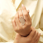 Load image into Gallery viewer, Oval Mesh Diamond Ring, 14k Solid Gold, Natural Diamonds, Full Finger Statement Ring, Cocktail Ring, Bold Evening Jewelry, Gift for Her