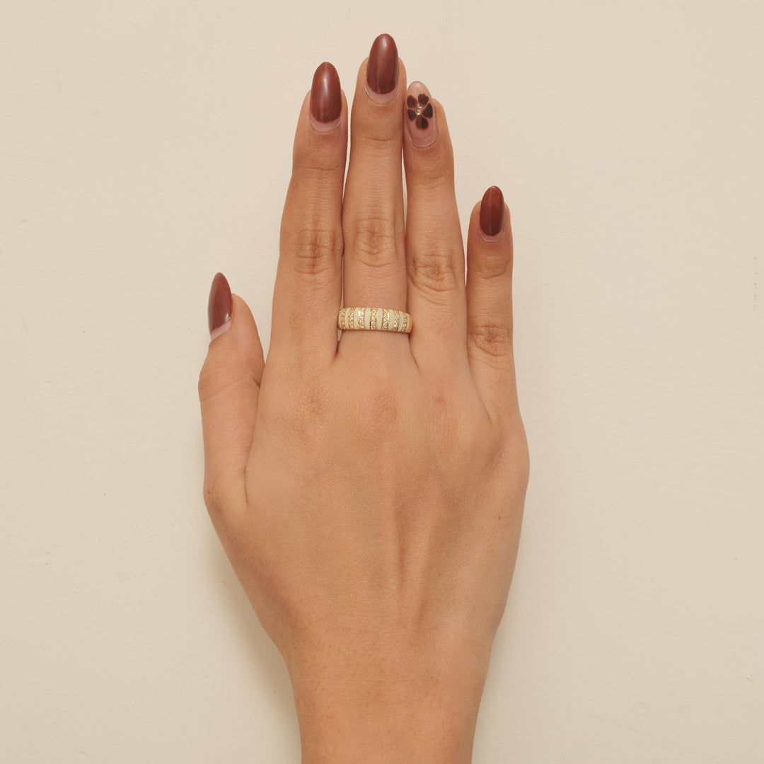 Enamel Diamond Band Ring, 14k Solid Gold, Natural Diamonds, Minimalist Striped Stackable Rings, Everyday Statement Jewelry, Gift For Her