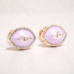 Load image into Gallery viewer, Eye shape Diamond Stud Earrings with Pink Enameling in 14k Solid Gold, Marquise & Round Natural Diamonds, Ready To Ship, Women's Day Gift