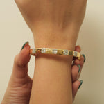 Load image into Gallery viewer, Bar Cluster Natural Diamond Bangle Bracelet, 14k Solid Gold Illusion Geometric Cuff Jewellery, Certified Jewelry