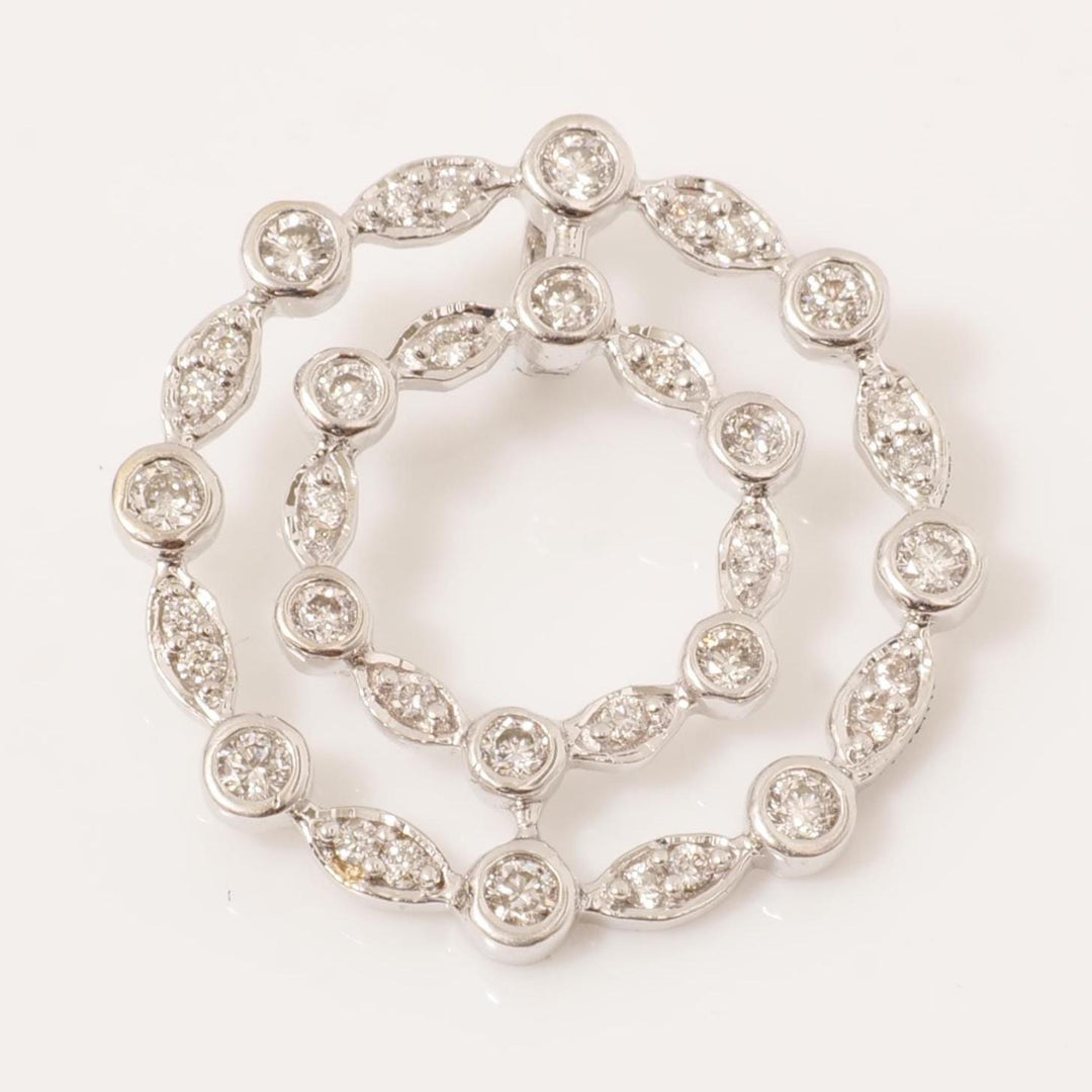 Circle Diamond Pendant Necklace, 14k Solid Gold, Natural Diamonds, Bezel And Illusion Set Pendant, Double Circle Layering Necklace