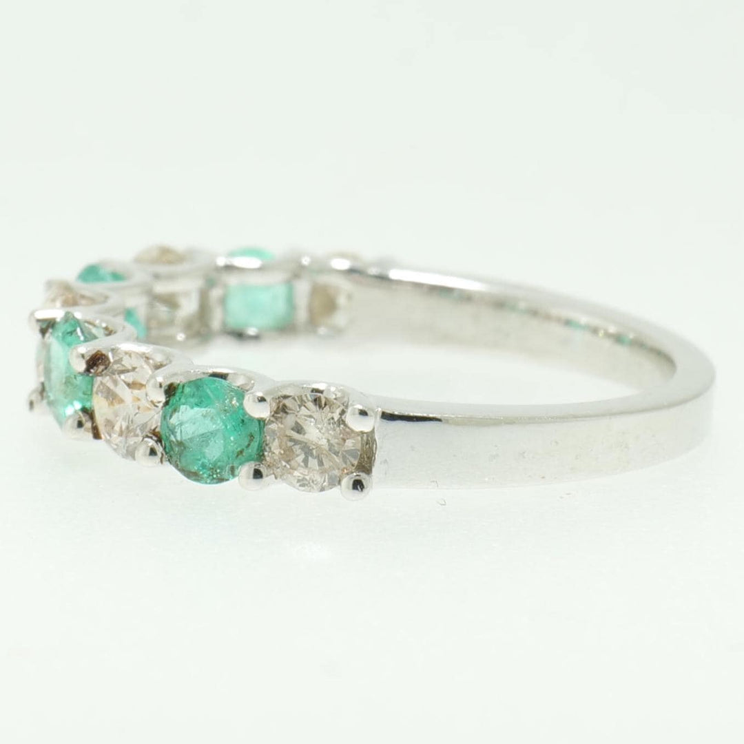 Emerald Half Eternity Diamond Band Ring, 14k Solid Gold, Natural Diamond, Gemstone Stacking Ring, Everyday Minimalist Jewelry, Gift for Her