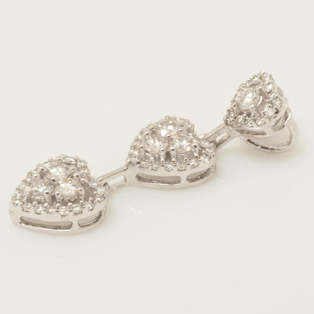 Three Heart Diamond Pendant, 14k Solid Gold, Natural Diamond, Halo Cluster Setting, Drop Necklace, Everyday Staking Necklace, Gift For Her