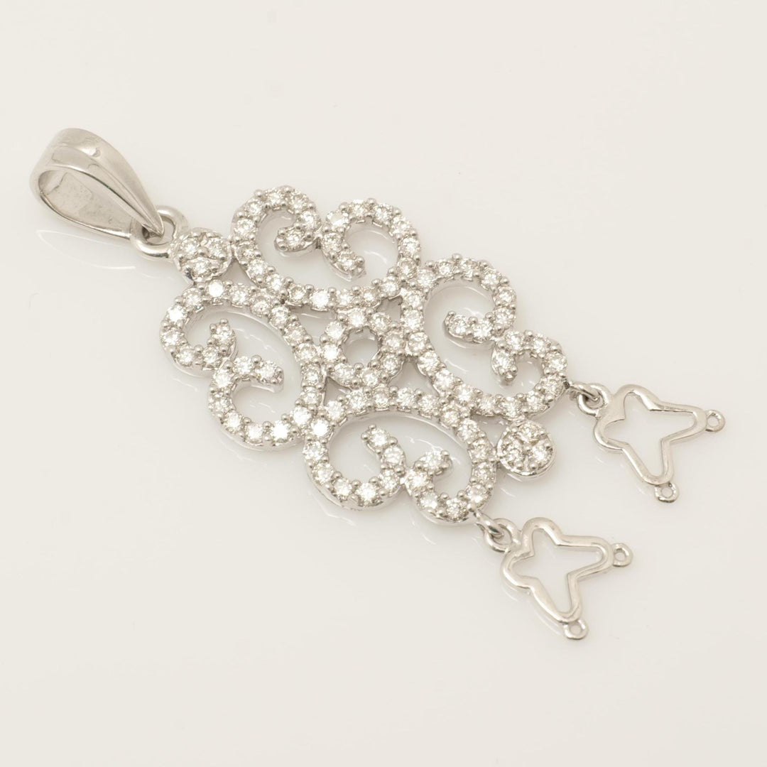 Floral Diamond Pendant, 14k Solid Gold, Natural Diamond, Filigree Cocktail Pendant, Butterfly Drop Necklace, Statement Bridal Jewelry