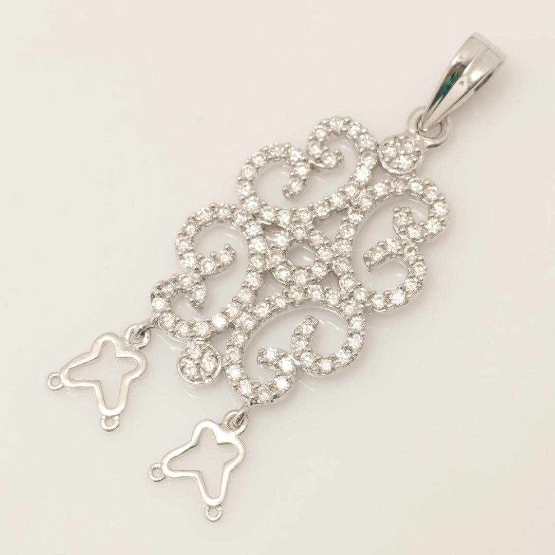 Floral Diamond Pendant, 14k Solid Gold, Natural Diamond, Filigree Cocktail Pendant, Butterfly Drop Necklace, Statement Bridal Jewelry