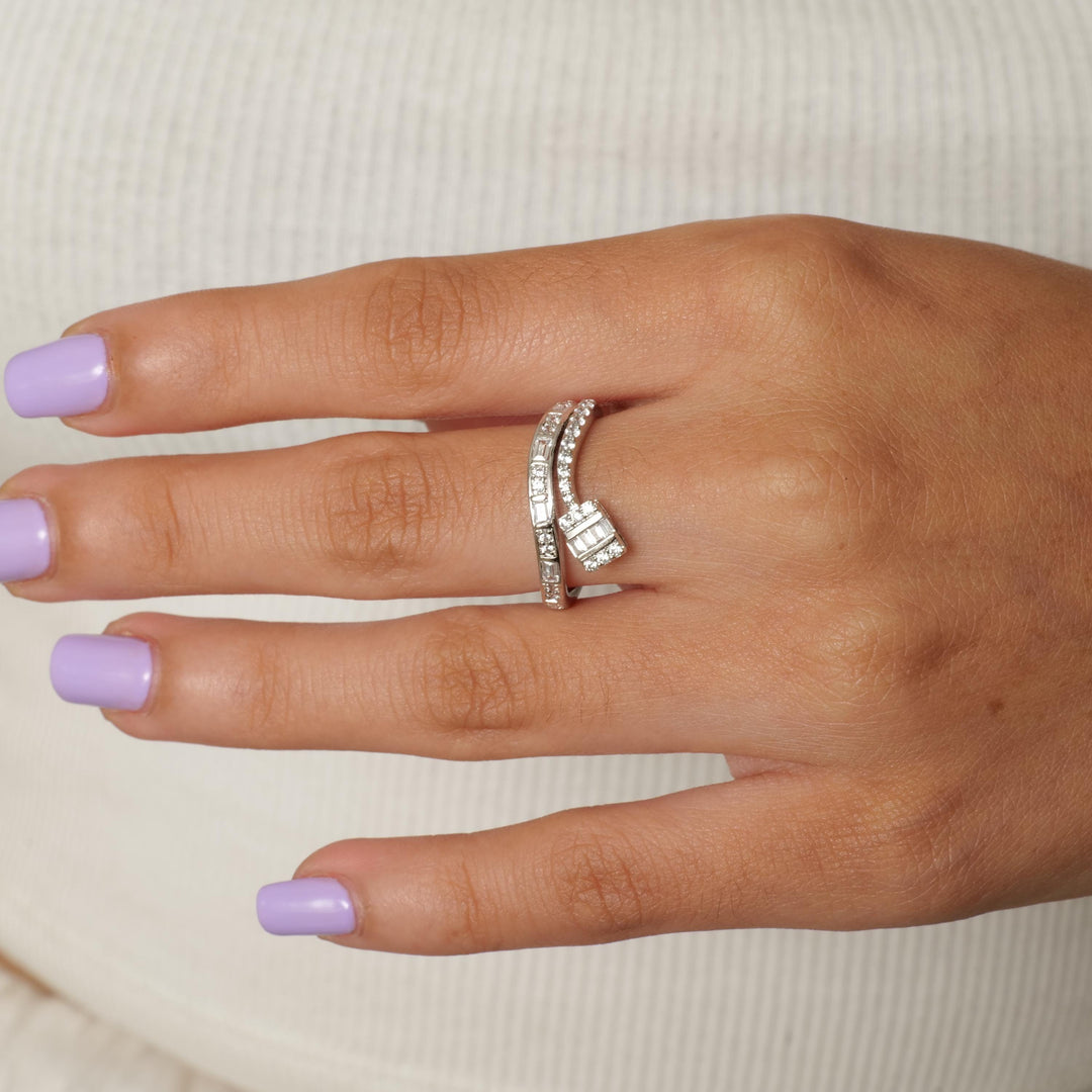 Wrap Diamond Band Ring, Crossover Shank, 14k Solid Gold, Natural Diamonds, Illusion Set Ring, Statement Ring, Gift For Her