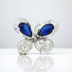 Load image into Gallery viewer, Blue Sapphire Butterfly Diamond Ring, 14K Solid Gold, Natural Diamonds, Insect Jewelry, Gemstone Cocktail Ring, Ready To Ship