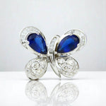 Load image into Gallery viewer, Blue Sapphire Butterfly Diamond Ring, 14K Solid Gold, Natural Diamonds, Insect Jewelry, Gemstone Cocktail Ring, Ready To Ship