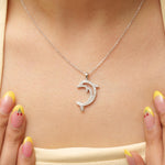 Load image into Gallery viewer, Dolphin Natural Diamond Pendant: 14k Solid Gold Ocean Layering Necklace, IGI Certified, Ready To Ship