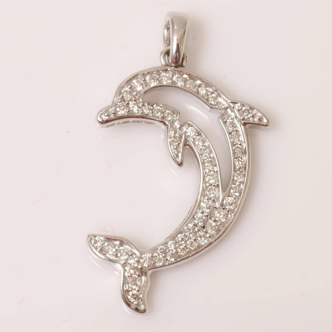 Dolphin Diamond Pendant, 14k Solid Gold, Natural Diamonds, Ocean Layering Necklace, Animal Statement Jewelry, Gift for Her