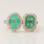 Load image into Gallery viewer, Emerald Gemstone Halo Diamond Ring, 14k Solid Gold, Natural Diamond, Statement Jewelry, Dual Tone Ring, Cocktail Ring, Gift for Her