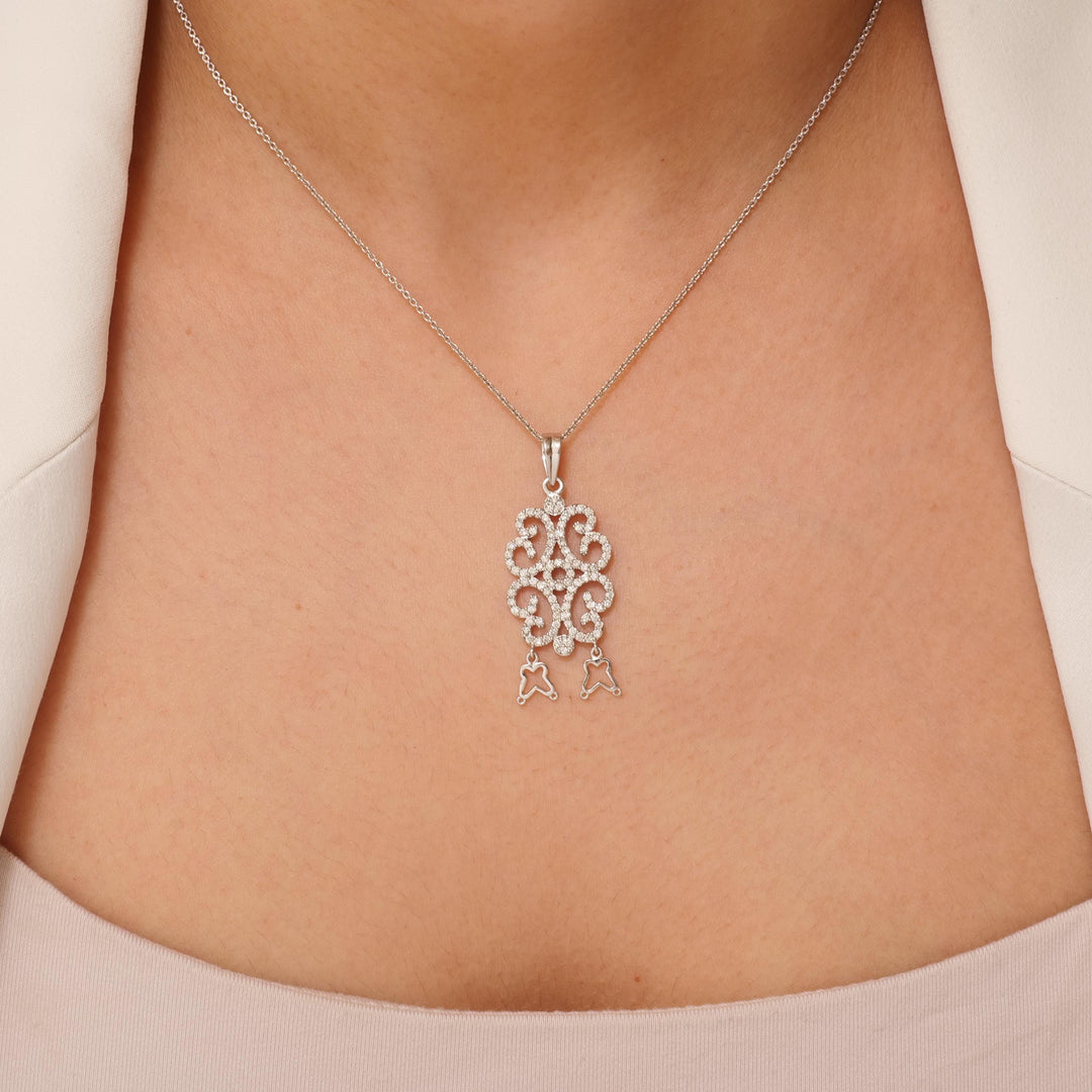 Floral Diamond Pendant, 14k Solid Gold, Natural Diamond, Filigree Cocktail Pendant, Butterfly Drop Necklace, Statement Bridal Jewelry