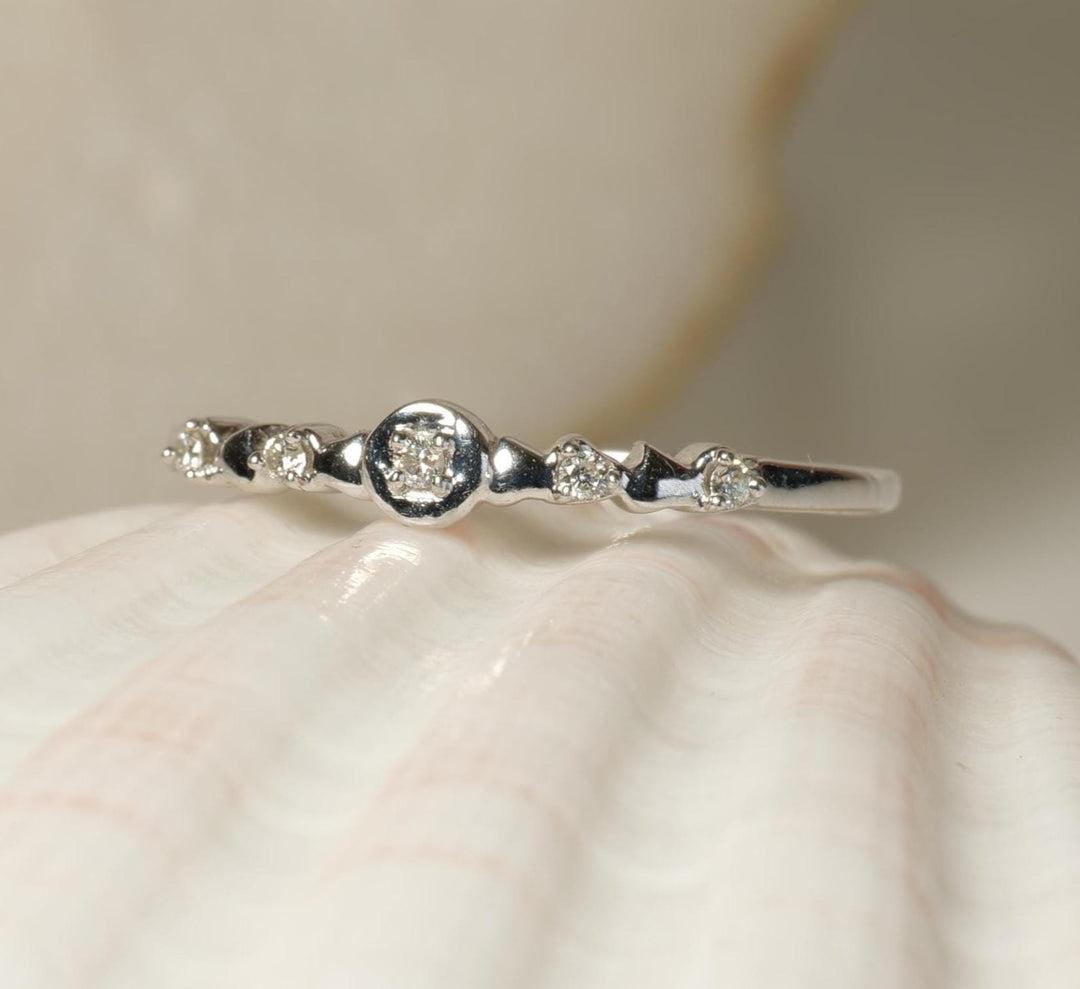 Dainty Diamond Minimalist Ring, 14k Solid Gold, Natural Diamonds, Everyday Jewelry, Stacking Band, Ready To Ship