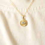 Load image into Gallery viewer, Evil Eye Medallion Diamond Pendant Necklace, 14k Solid Gold, Natural Diamonds, Sunburst Pendant, Everyday Stacking Jewelry, Gift for Her