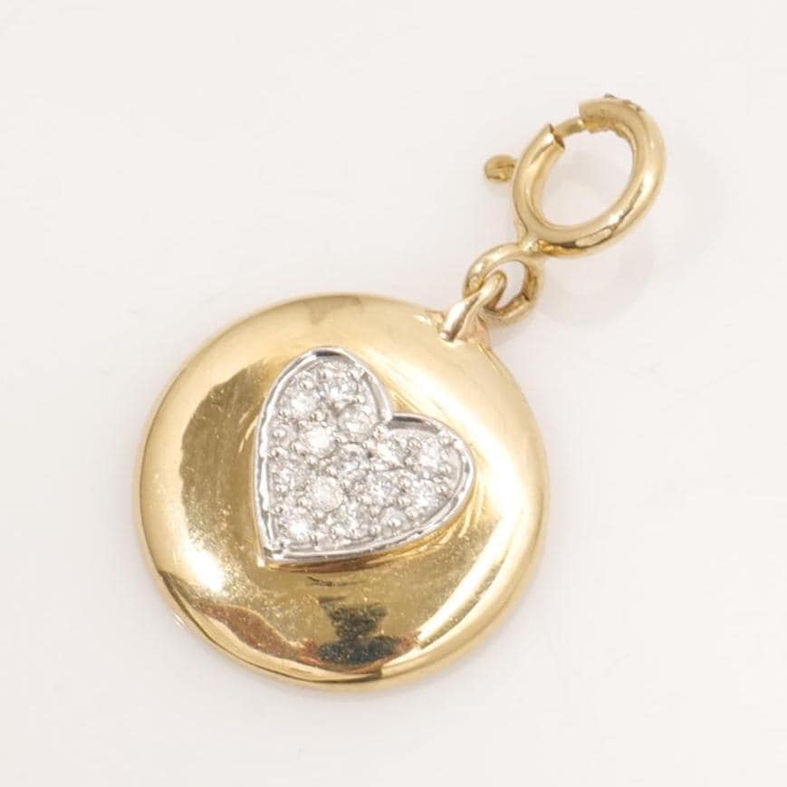 Heart Disc  Diamond Charm, 14k Solid Gold, Natural Diamonds, Pave Set Heart Charm, Everyday Layering Charm, Minimalist Jewelry, Gift for Her