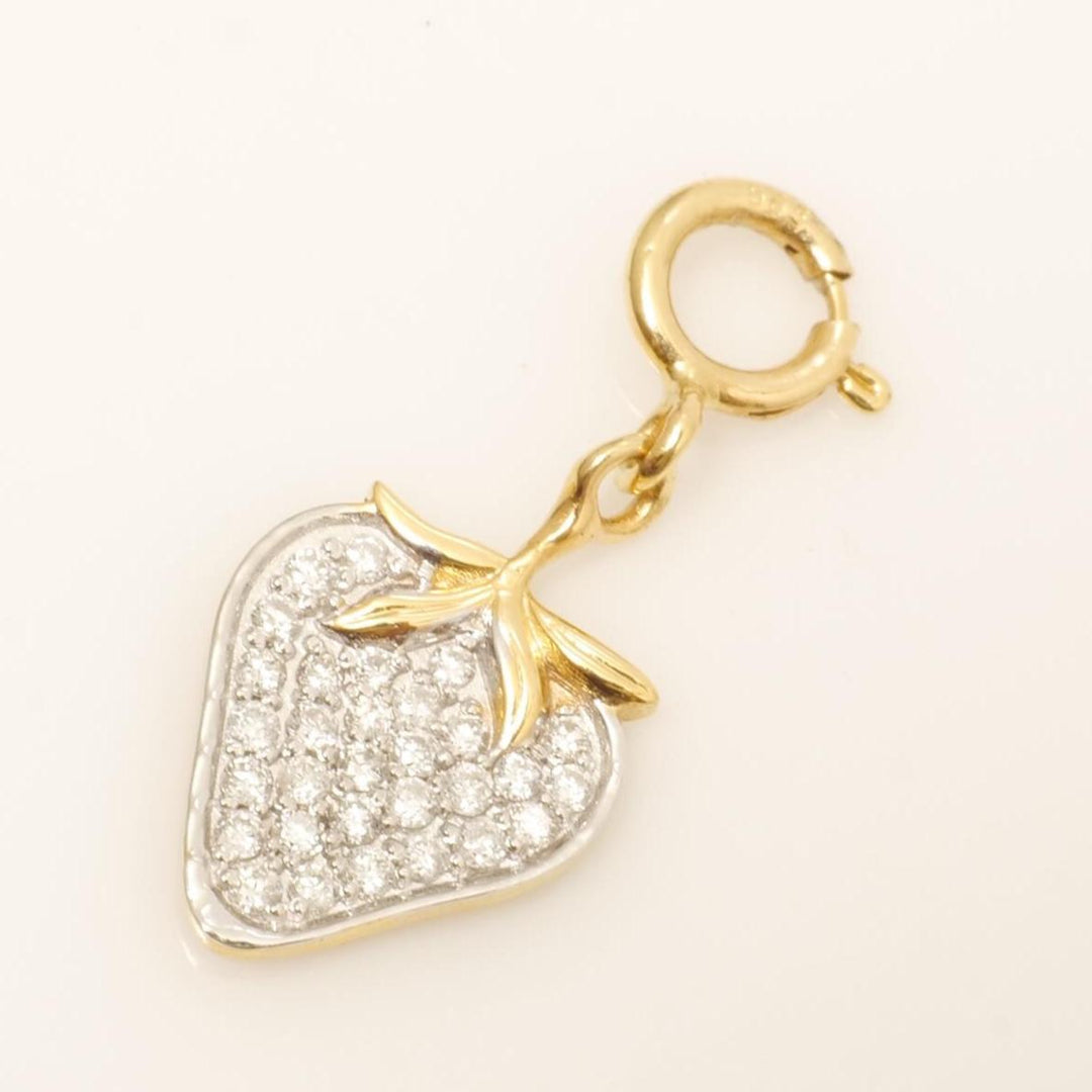 Strawberry Diamond Charm, 14k Solid Gold, Natural Diamonds, Pave Fruit Necklace, Dual Tone Pendant, Everyday Stacking Jewelry, Gift for Her