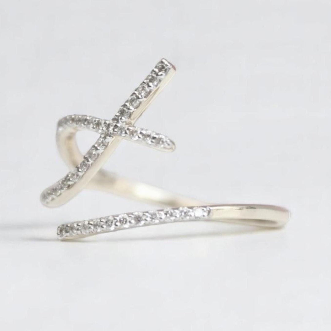 Criss Cross Diamond Ring, 14k Solid Gold, Natural Diamonds, Everyday Jewelry, Minimalist Stacking Ring, Ready To Ship