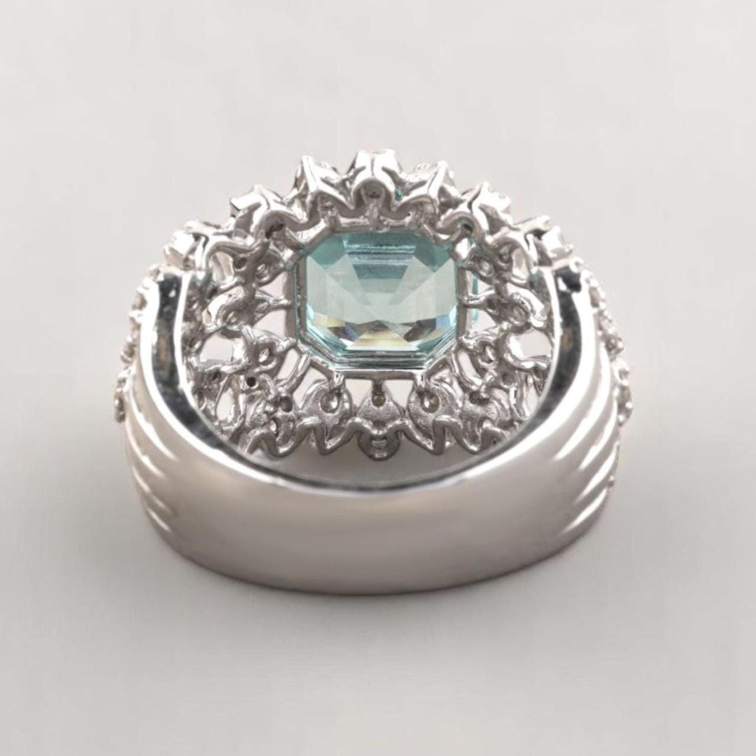 Aquamarine Diamond Ring In 14k Solid Gold, Birthstone Ring With Natural Diamonds, Ready To Ship, Women's Day Gift