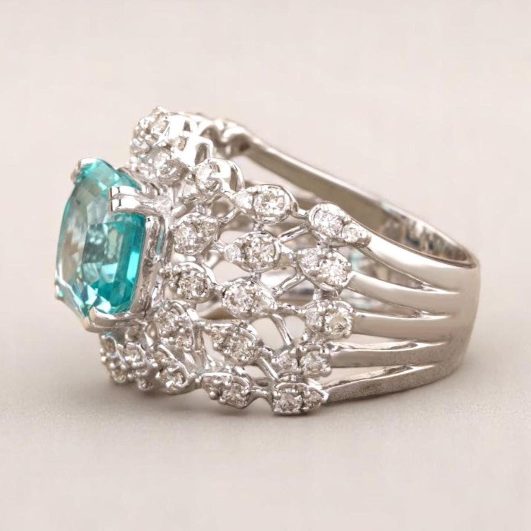 Aquamarine Diamond Ring In 14k Solid Gold, Birthstone Ring With Natural Diamonds, Ready To Ship, Women's Day Gift