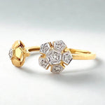 Load image into Gallery viewer, Flower diamond open ring, Dual Tone Cuff Ring, 14k Solid Gold, Natural Diamonds, Ready To Ship, Women's Day Gift