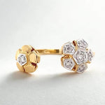 Load image into Gallery viewer, Flower diamond open ring, Dual Tone Cuff Ring, 14k Solid Gold, Natural Diamonds, Ready To Ship, Women's Day Gift