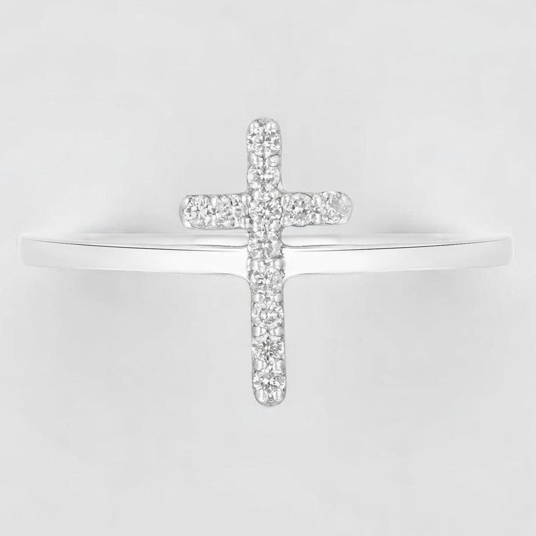 Cross Diamond Ring, 14k Solid Gold, Natural Diamonds, Minimalist Religious Ring, Handmade Dainty Cross Band, Ready To Ship