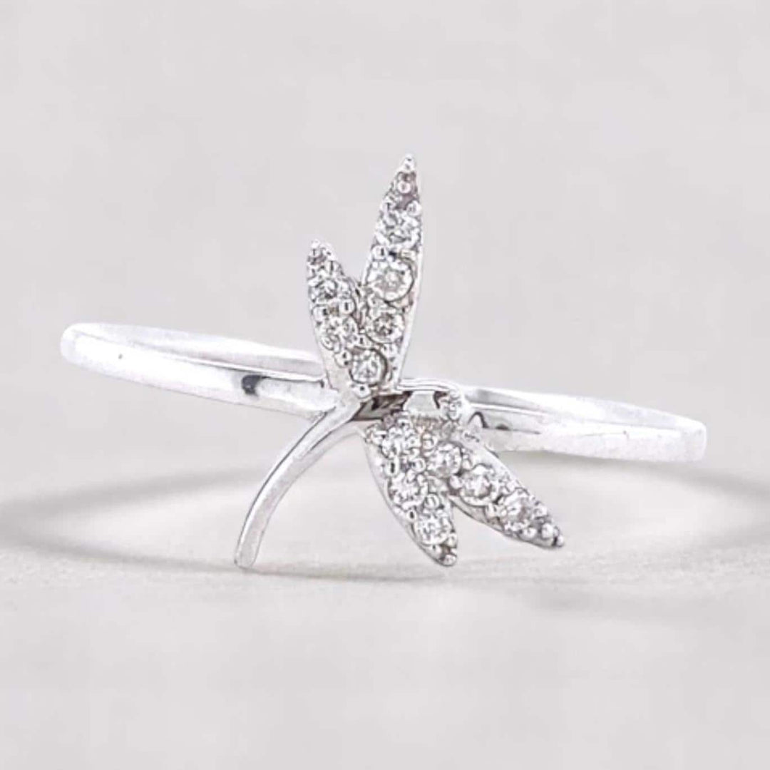 Dragonfly Diamond Ring, 14k Solid Gold, Natural Diamonds, Animal Ring, Everyday Minimalistic Jewelry, Ready To Ship