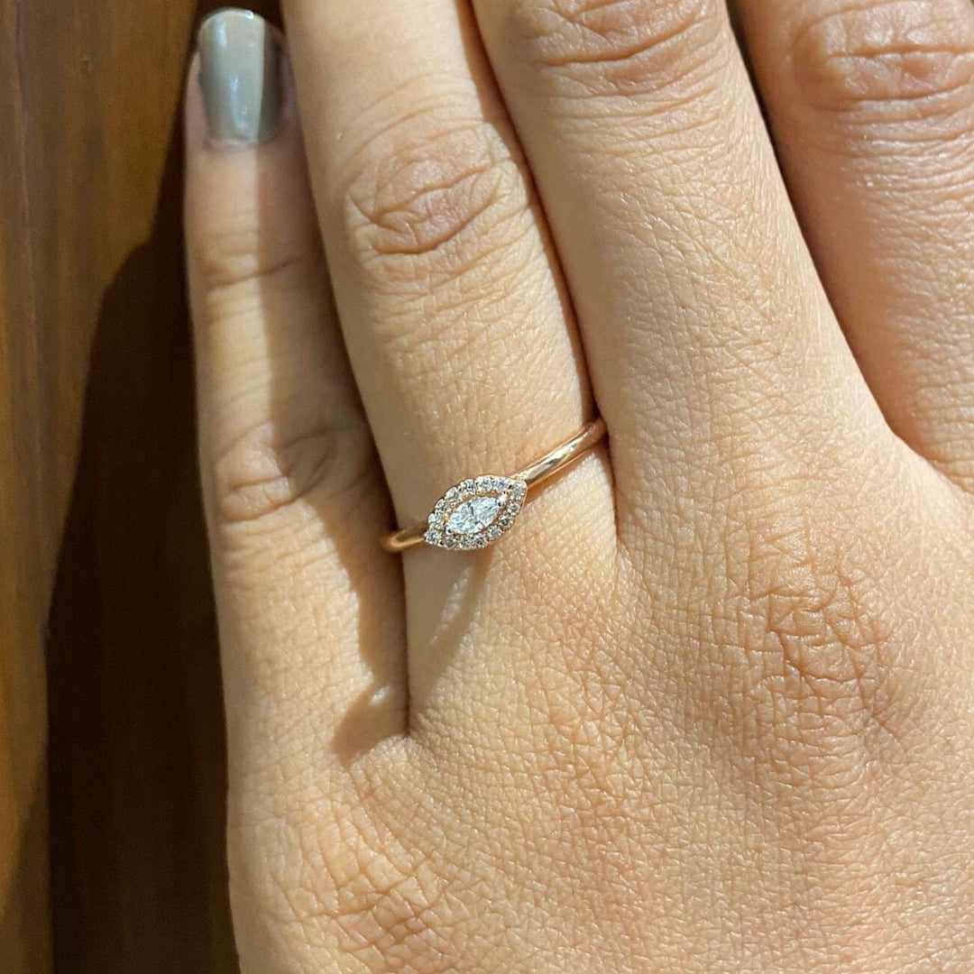 Halo Marquise Diamond Ring, 14K Solid Gold, Natural Diamonds, Everyday Minimalistic Jewelry, Stackable Ring, Ready To Ship