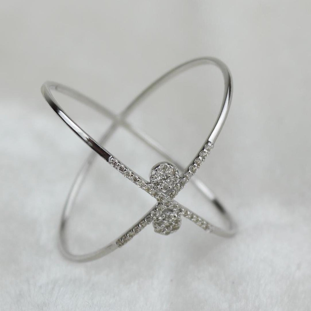 Orbit Diamond Ring, Criss Cross Ring, 14k Solid Gold, Natural Diamonds, Double Band X Ring, Stackable Minimalist Jewelry, Ready To Ship