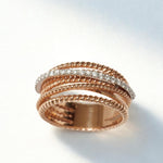 Load image into Gallery viewer, Twist Diamond Broad Band Ring, 14K Solid Gold, Criss Cross Ring, Natural Diamonds, Dual Tone Stackable Ring, Ready To Ship, Women's Day Gift