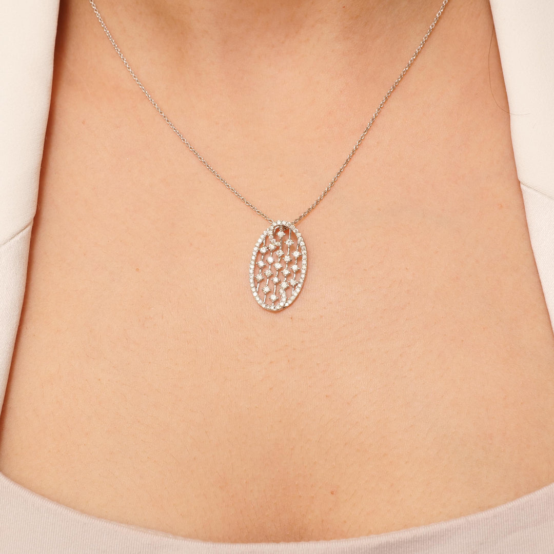 Oval Diamond Pendant, 14k Solid Gold, Natural Diamonds, Minimalist Pendant, Stacking Geometric Jewelry, Everyday Statement Necklace