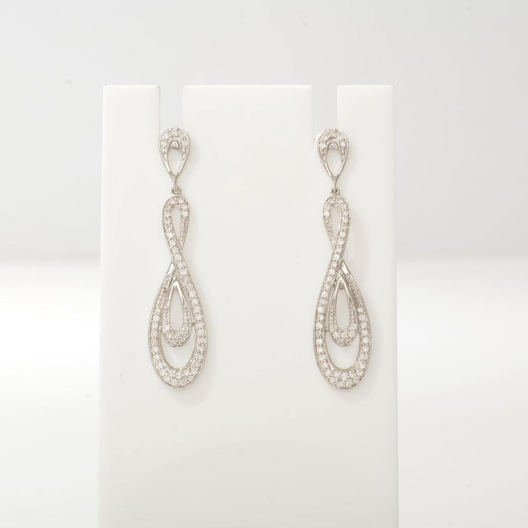 Diamond Infinity Dangle Earrings, 14k Solid Gold, Natural Diamonds, Party Drop Earrings, Bridal Wedding Jewelry, Gift for Her