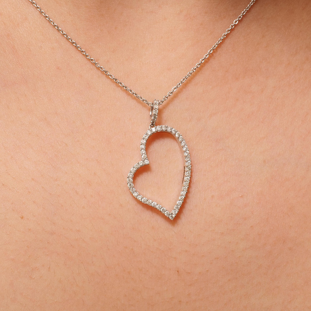 Open Heart Diamond Pendant, 14k Solid Gold, Natural Diamonds, Layering Minimalist Chain Necklace,  Love Everyday Jewelry