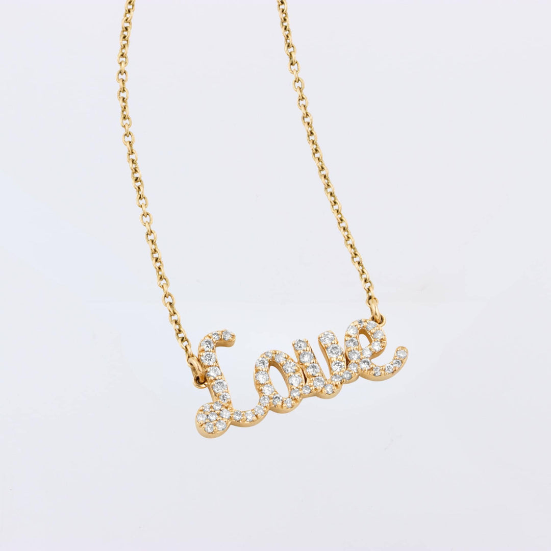 Love Diamond Necklace, 14kt Solid Gold, Script Inspirational Jewelry, Handcrafted Jewelry, Word Necklace, Ready To Ship, Women's Day Gift